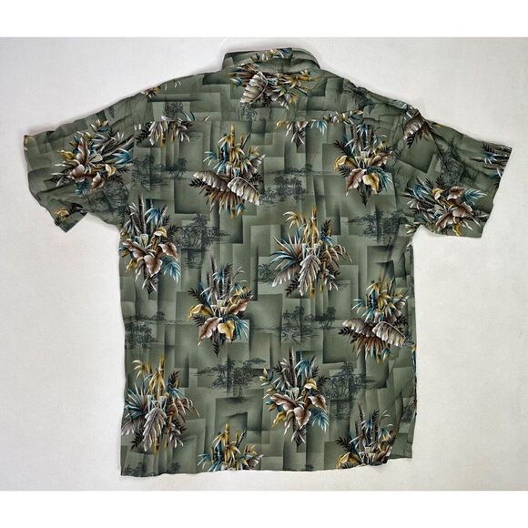 VINTAGE Pierre Cardin Button Up Shirt Men XL Floral Bamboo All Over Print Green - Picture 3 of 5